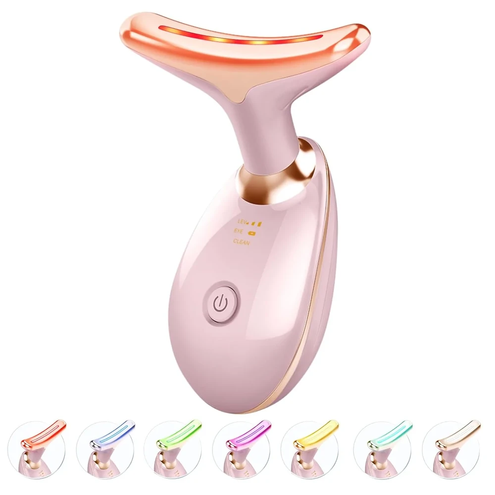 Масажер для обличчя та шиї 7-in-1 Skin Care Tools, Face Care, Face Neck Massager for Skin Care Routine at Home, Glossy Pink