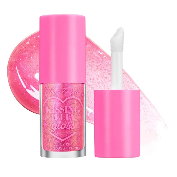 Зволожуючий блиск для губ Too Faced Kissing Jelly Non-Sticky Lip Oil Gloss Color: Bubblegum - pink with shimmer Size 0.15 oz